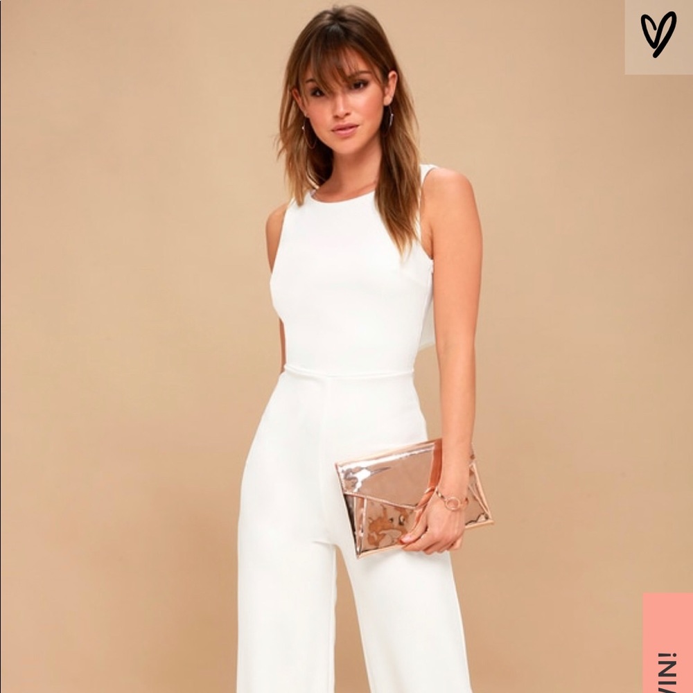 Enamored White Backless Jumpsuit